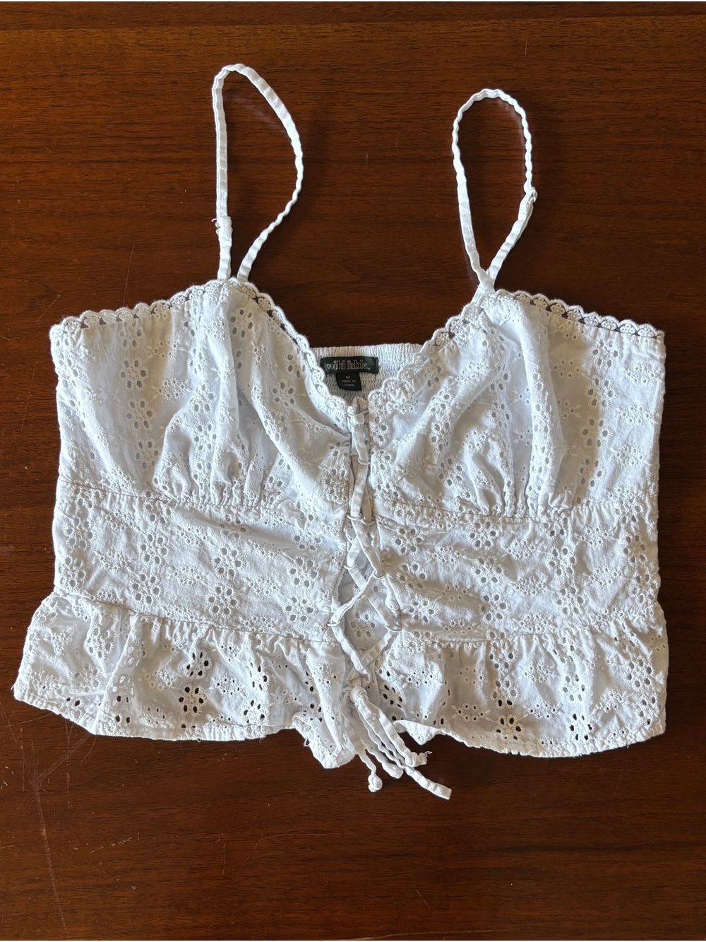 wild fable White Eyelet Lace-Up Crop Cami